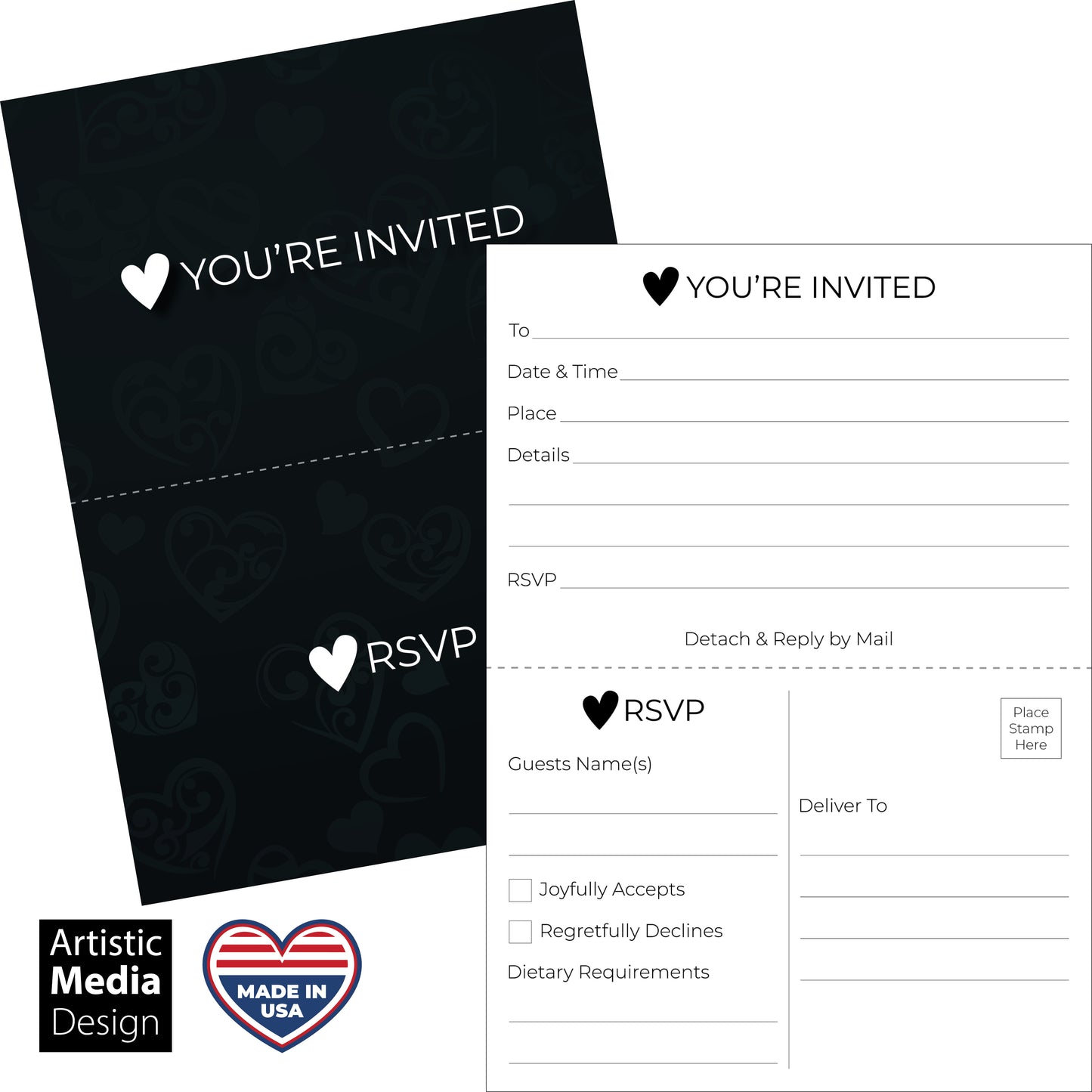 Minimalist Heartfelt Invitation Set with Tear-Off RSVP Postcard (25-Pack with Envelopes) - 5" x 7"