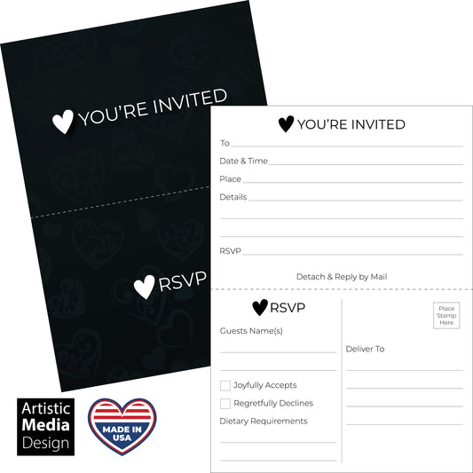 Minimalist Heartfelt Invitation Set with Tear-Off RSVP Postcard (25-Pack with Envelopes) - 5" x 7"