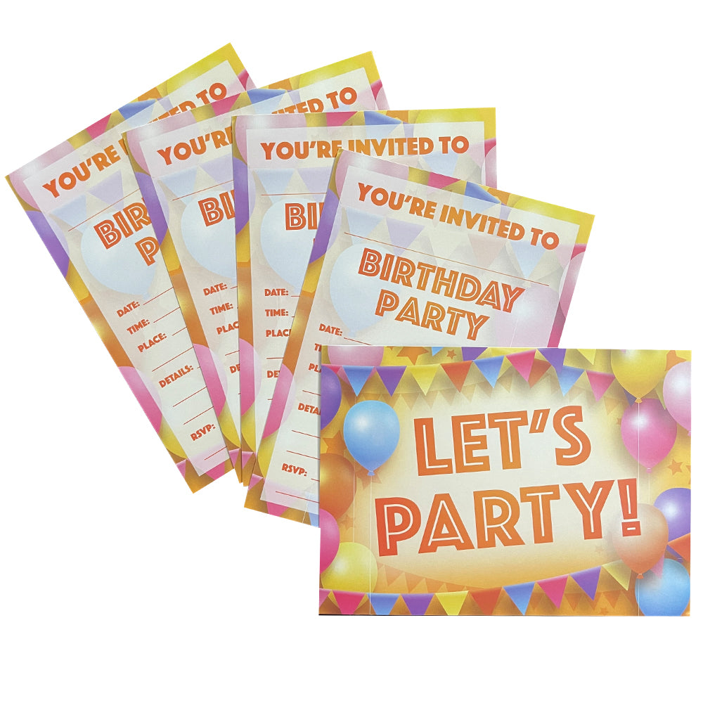 Birthday Party Invitations for Kids - Boys or Girls - Colorful Let's Party Theme - Invites Printed on Both Sides (Set of 20 with Envelopes), Multi, 5inch X 7inch