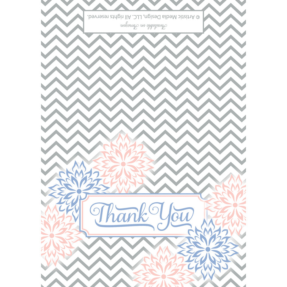 Thank You Cards (Set of 25 with Envelopes) - Chevron and Floral Style - Premium Quality - Classic Design