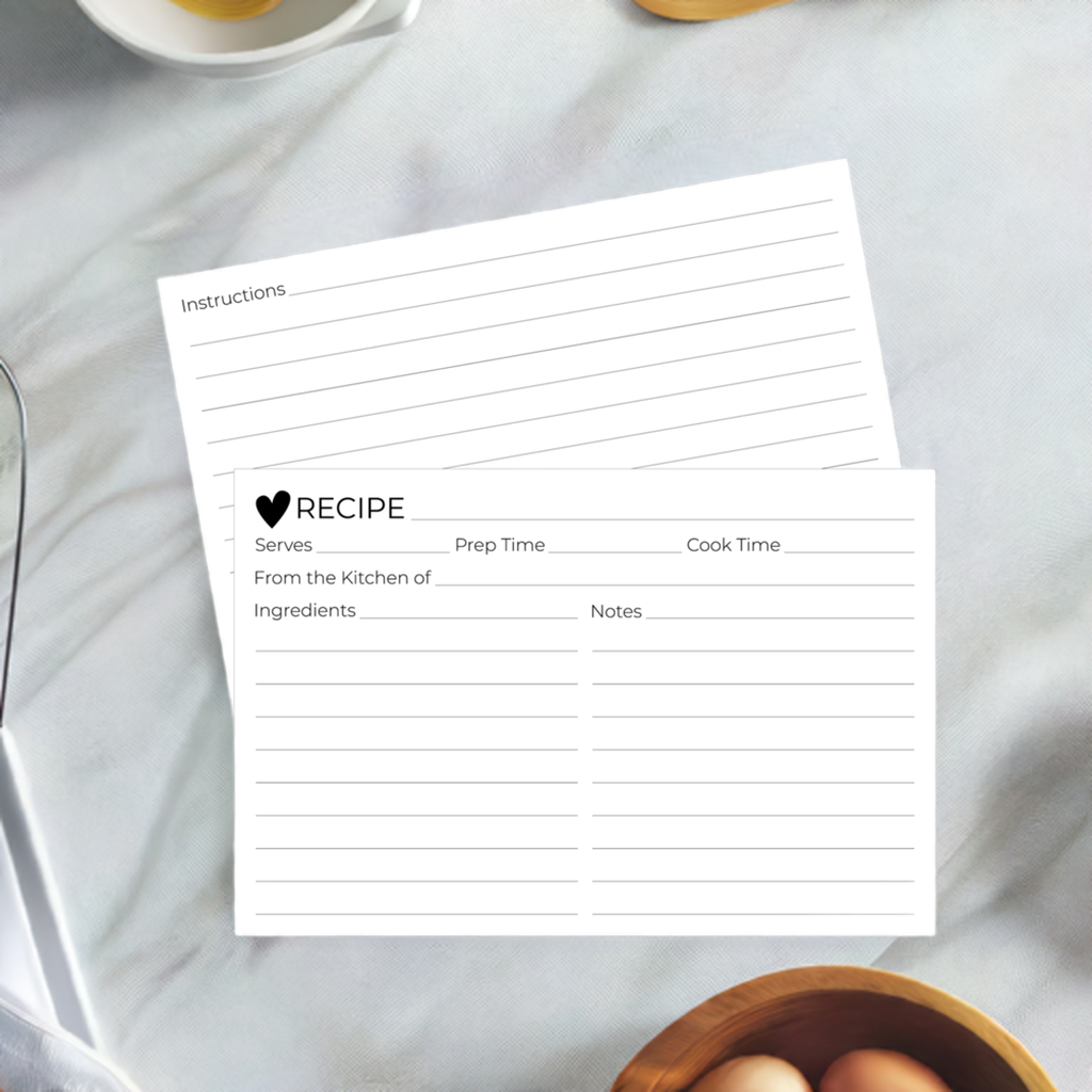 Recipe Cards - Minimalist Heart Design (Set of 50) | Classic Black & White | 4" x 6" Double-Sided Heavyweight Stock for Bridal Showers & Recipe Exchanges