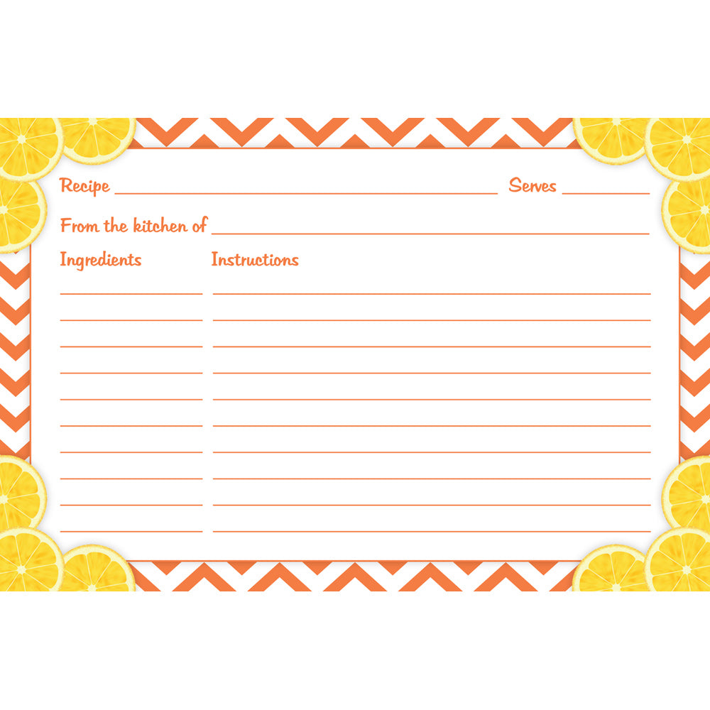 Clearance - Lemon and Chevron Recipe Cards (Set of 50) | 4" x 6" One-Sided