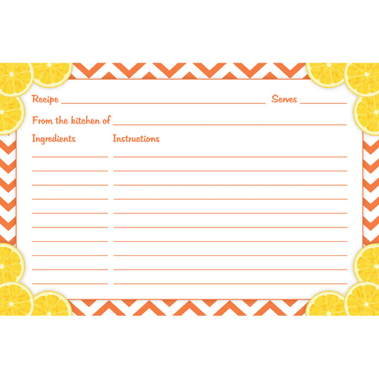 Clearance - Lemon and Chevron Recipe Cards (Set of 50) | 4" x 6" One-Sided