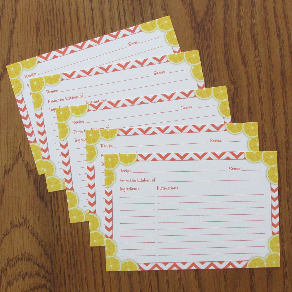 Clearance - Lemon and Chevron Recipe Cards (Set of 50) | 4" x 6" One-Sided