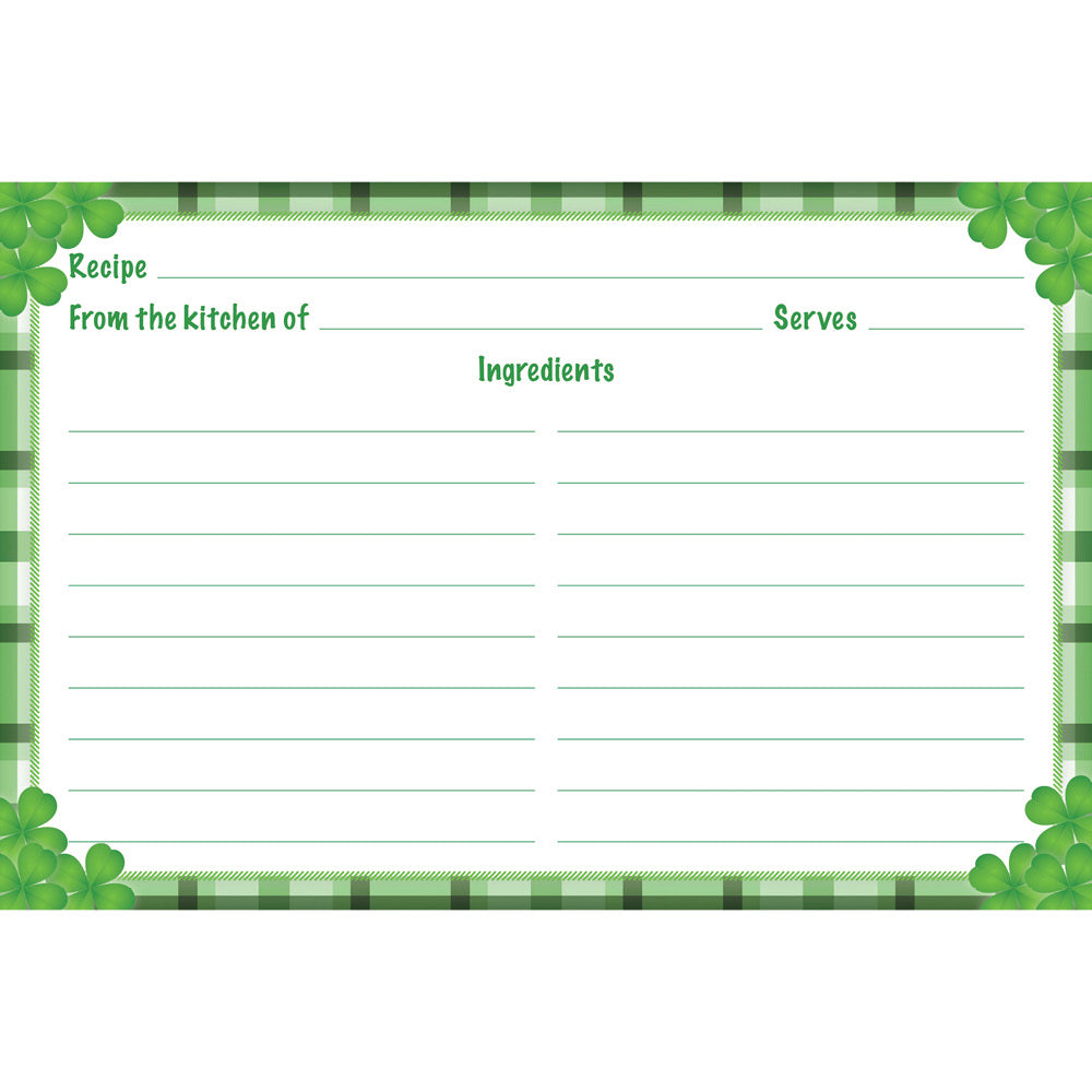 Lucky Shamrock Recipe Cards (Set of 50) | 4" x 6" Double-Sided College-Ruled