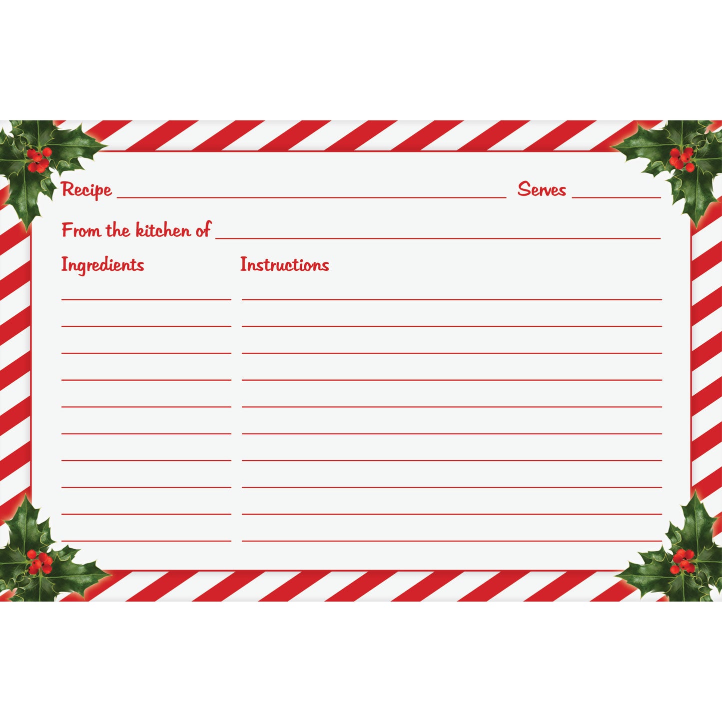 Christmas Recipe Cards (Set of 50 Cards) | 4" x 6" College-Ruled