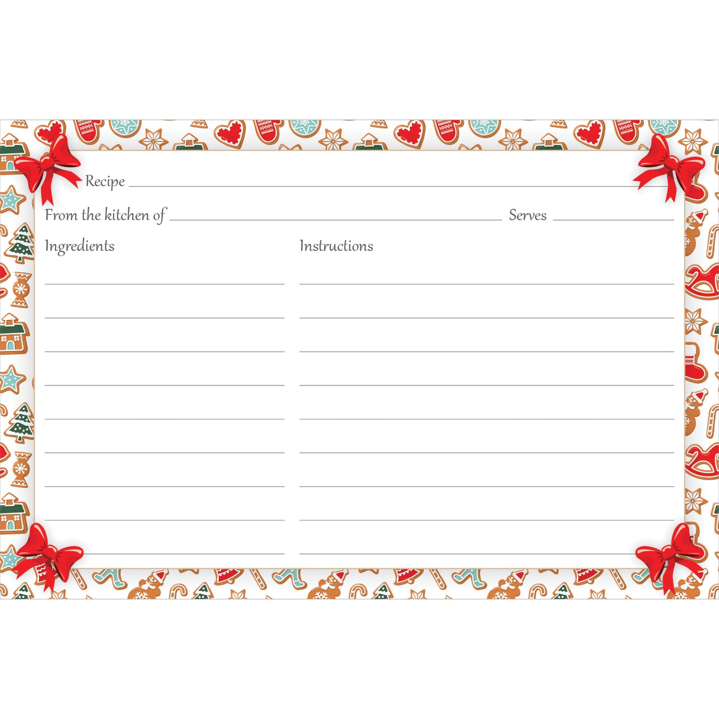 Christmas Cookie Recipe Cards (Set of 50) | 4" x 6" Double-Sided College-Ruled