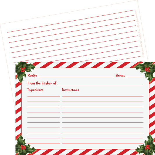 Christmas Recipe Cards (Set of 50 Cards) | 4" x 6" College-Ruled