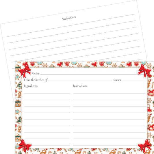 Christmas Cookie Recipe Cards (Set of 50) | 4" x 6" Double-Sided College-Ruled