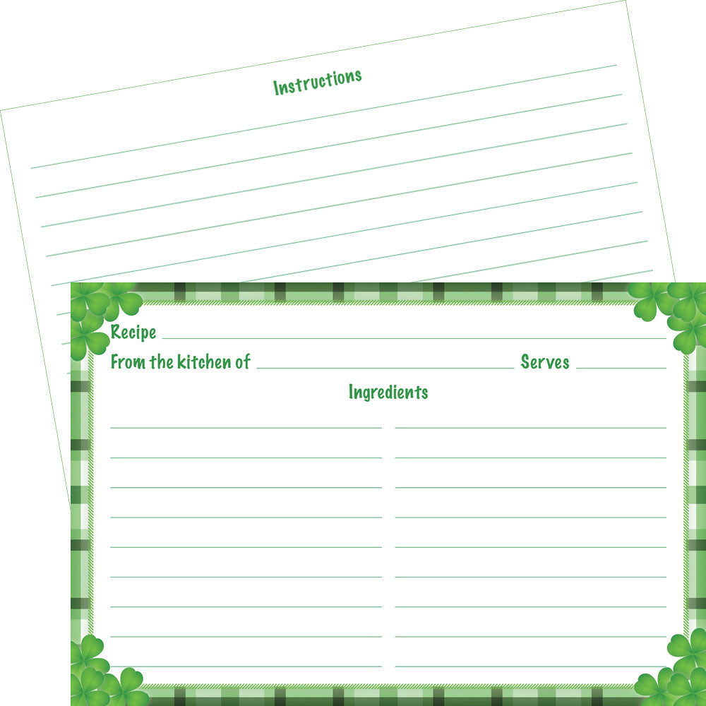 Lucky Shamrock Recipe Cards (Set of 50) | 4" x 6" Double-Sided College-Ruled