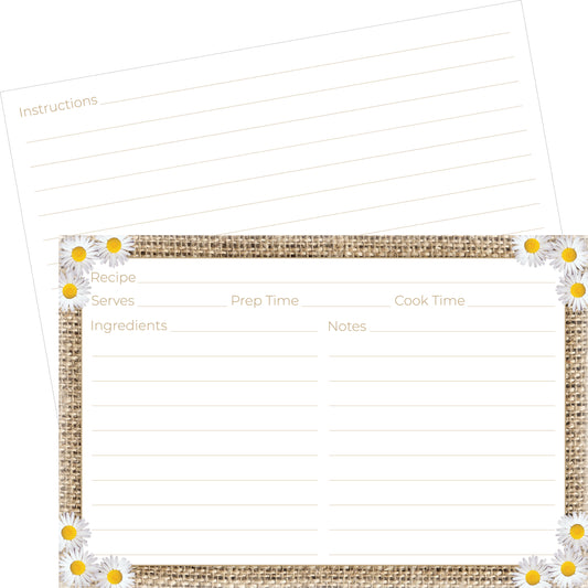 Rustic Daisy Recipe Cards (Set of 50) | 4" x 6" Double-Sided College-Ruled