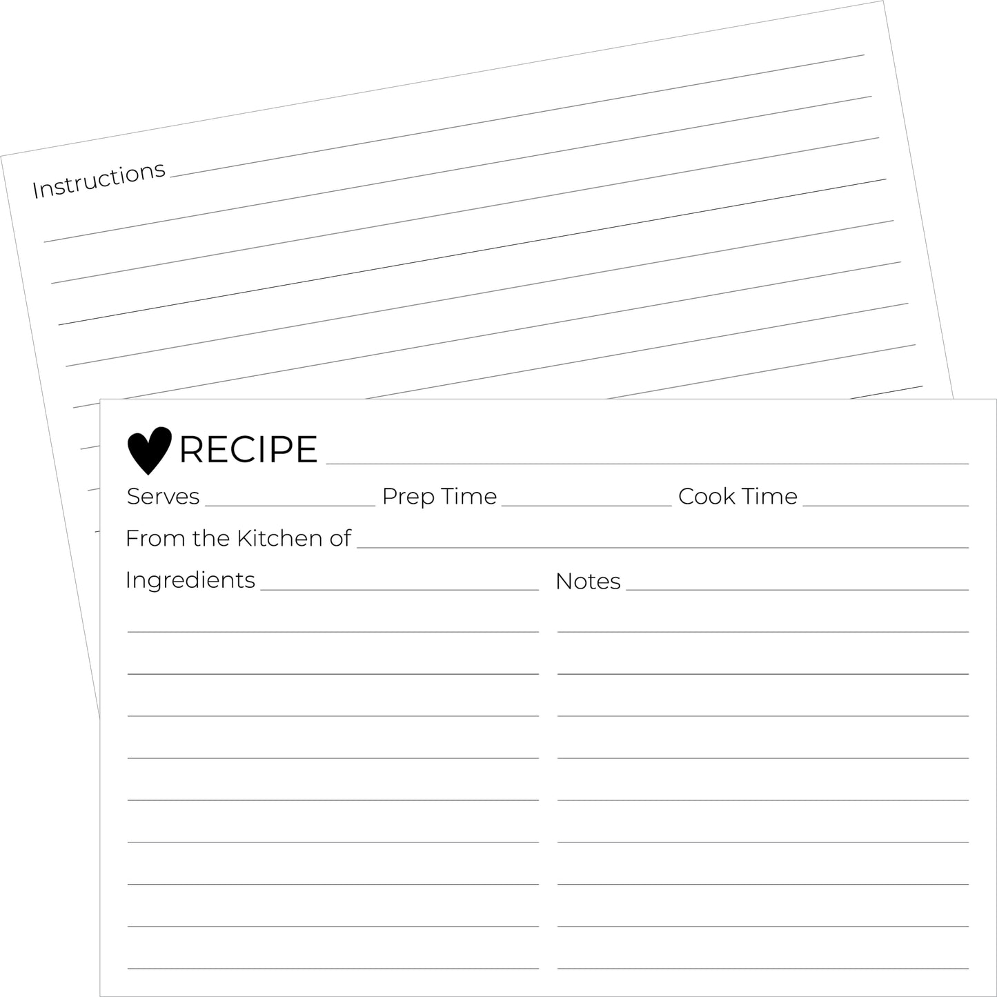 Recipe Cards - Minimalist Heart Design (Set of 50) | Classic Black & White | 4" x 6" Double-Sided Heavyweight Stock for Bridal Showers & Recipe Exchanges