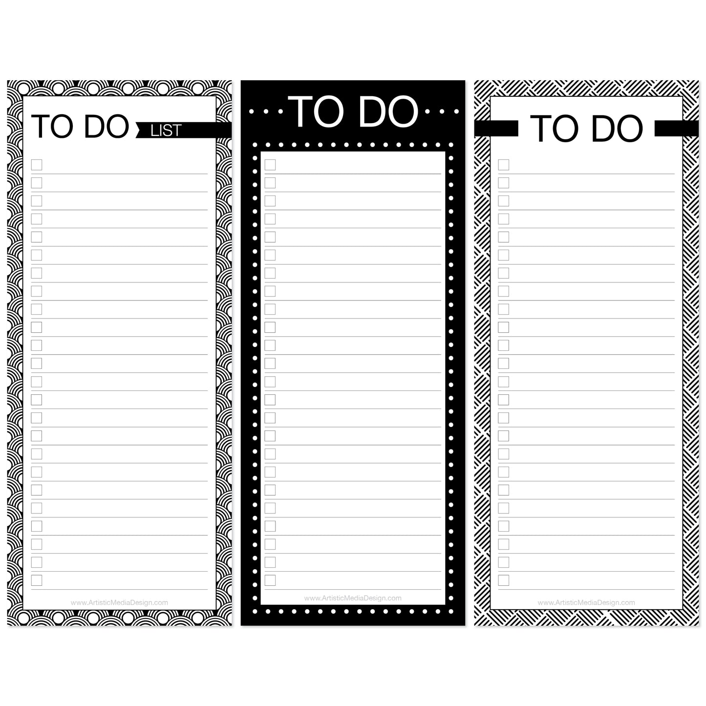 Skinny To-Do Notepad Set (3 Pads, 3 Unique Designs) | 3.5" x 8.5" Premium List-Making Notepads | College-Ruled Pages | 50 Sheets Each