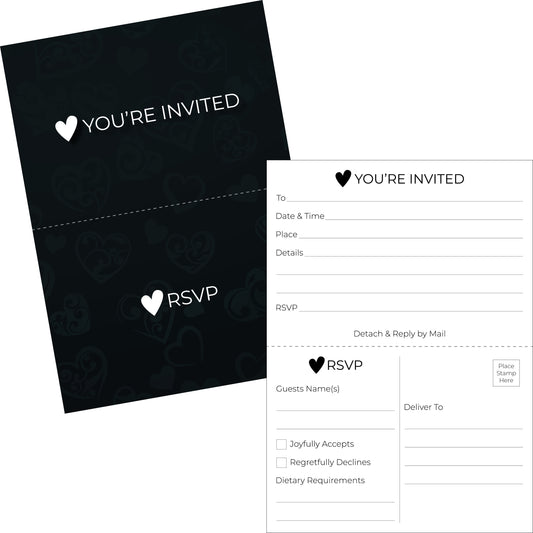 Heart Invitation with Tear-Off RSVP Reply Postcard (Set of 25 with Envelopes) 5" x 7"