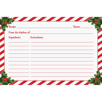 4" X 6" Christmas Recipe Cards (Set of 50) - Holly Style - Premium Quality - Classic Design