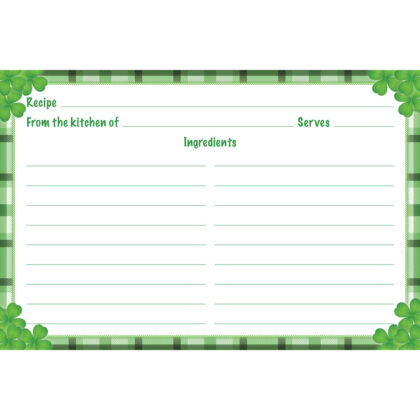 50 Premium Quality 4x6 Recipe Cards with Green Plaid and 4-Leaf Clover Design - Perfect for Saint Patrick's Day Recipes